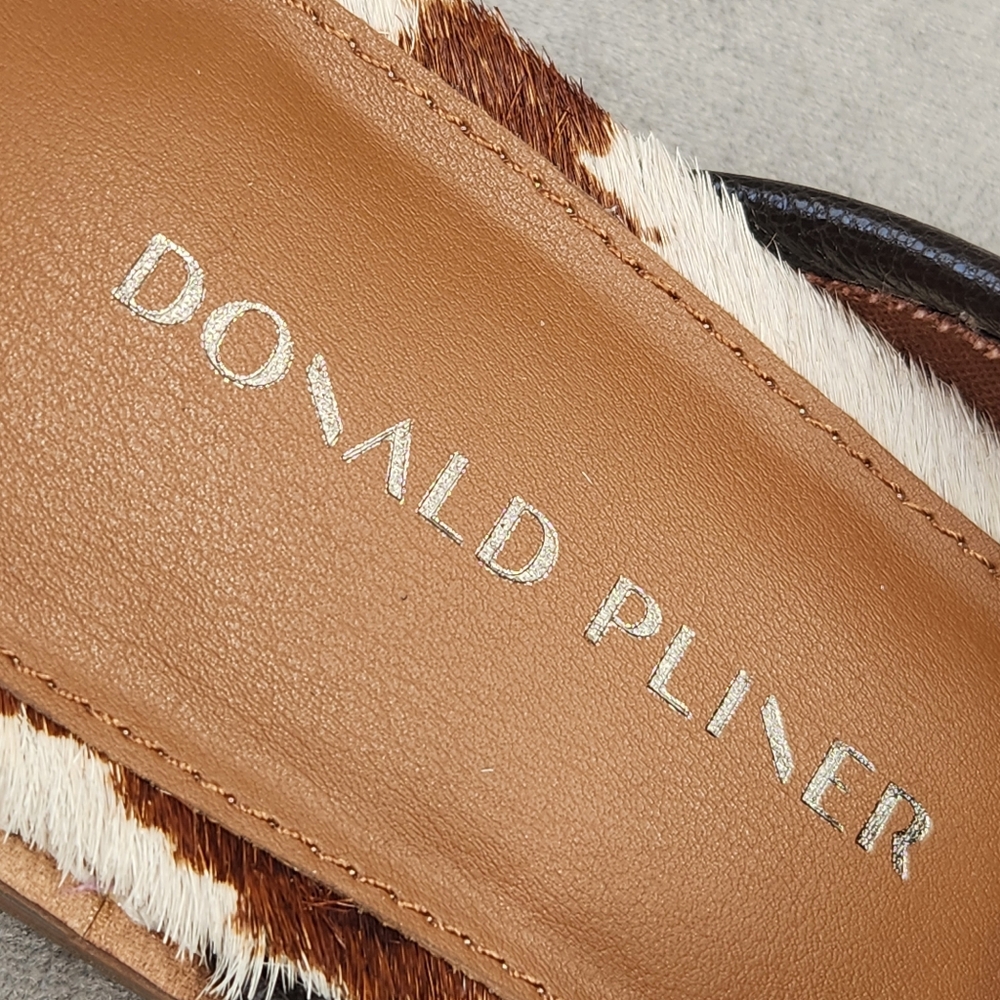 Donald Pliner Mules 8.5 Brown White Cow Hair Calf Leather Sabel Comfort New $200 - Picture 13 of 16